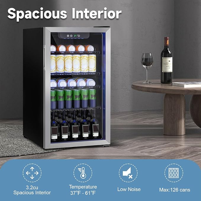 Beverage Refrigerator Cooler, 126 Can Mini Fridge Glass Door - Image 5
