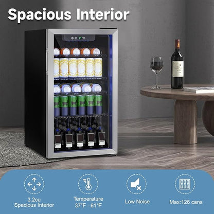 Beverage Refrigerator Cooler, 126 Can Mini Fridge Glass Door - Image 5