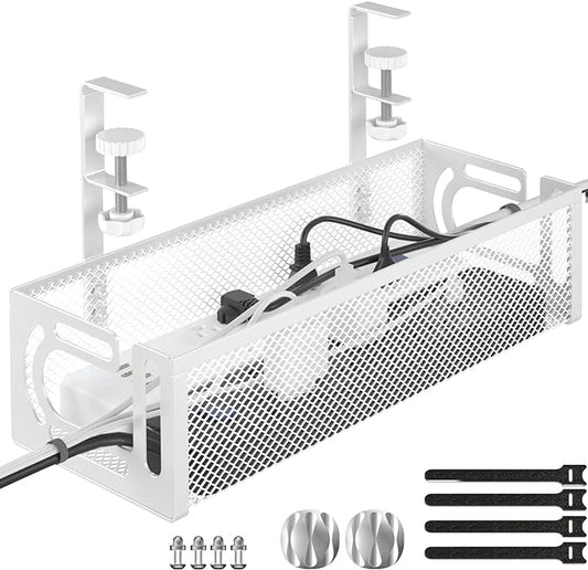 Under Desk Cable Management Tray, 15.7'' No Drill Steel Desk Cable Organizers by BESTFORYOU
