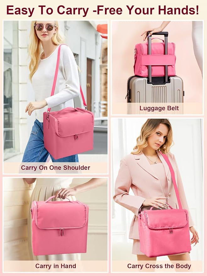 Deciniee Large Pink Makeup Nail Polish Organizer Bag, 4 Tier Professional - Image 2