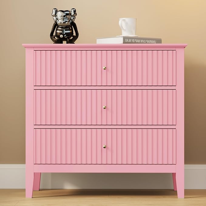 RoyalCraft Fluted 32 inch Wide Nightstand Set of 2, Large Pink Nightstand - Image 7