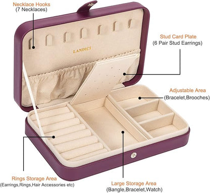 LANDICI Small Jewelry Box for Women Girls, PU Leather Travel Jewelry Case - Image 3