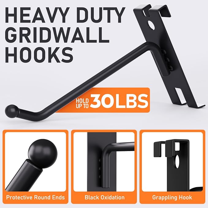 INCLY 4/6/8 Inch Gridwall Hooks, 60 Pack Heavy Duty Black Display Hooks - Image 3