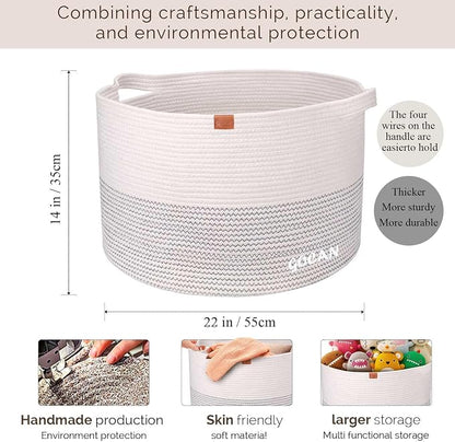 Extra Large Laundry Basket 22" X 22"X 14" XXXL Cotton Rope Woven Basket - Image 3