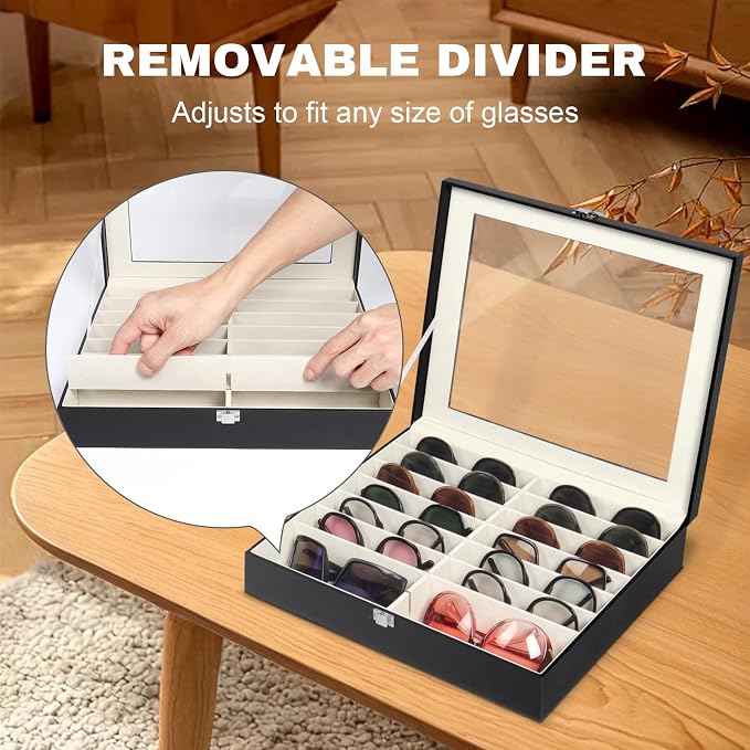 Sunglasses Organizer Case with Adjustable Slots, Eyeglasses Display with Lid - Image 2