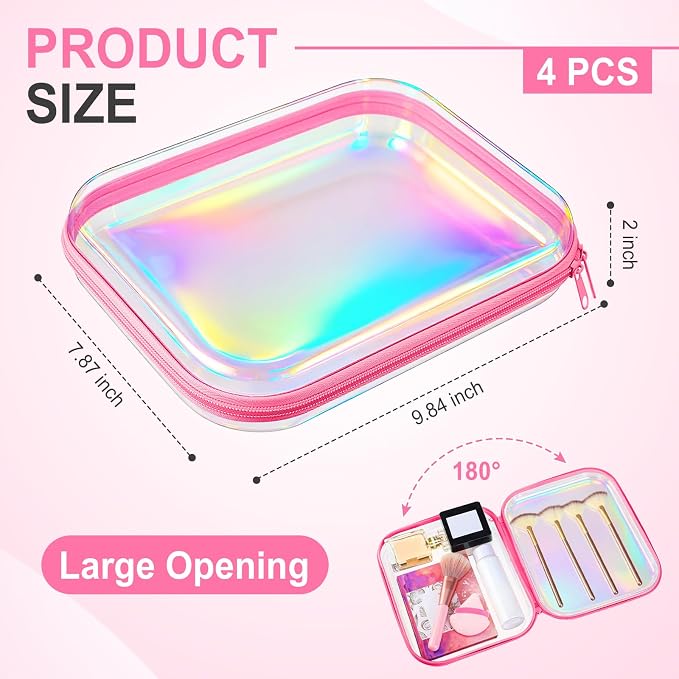 Hoolerry 4 Pcs Hard Clear Zipper Case Makeup Bags Plastic Pencil Pouch - Image 2