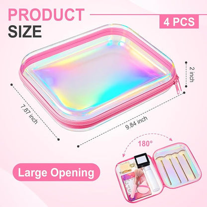 Hoolerry 4 Pcs Hard Clear Zipper Case Makeup Bags Plastic Pencil Pouch - Image 2