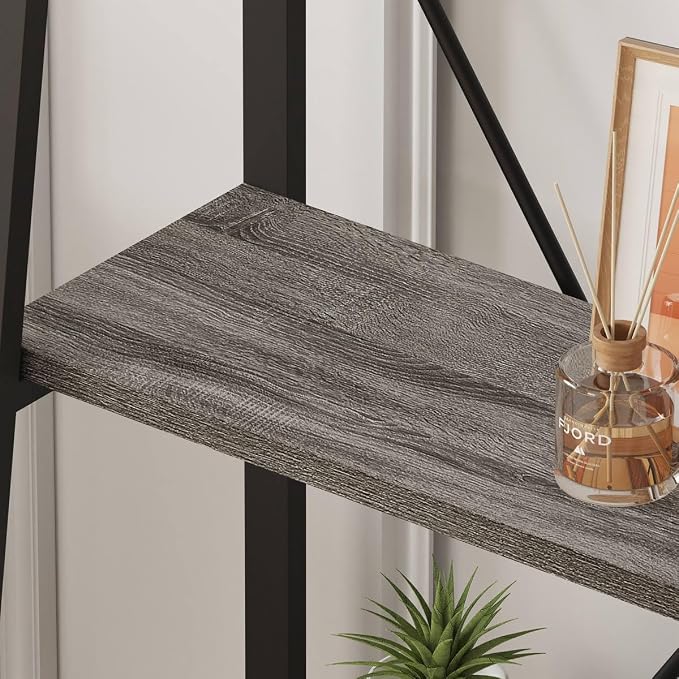 BON AUGURE Ladder Bookshelf, 4 Tier Ladder Shelf Bookcase, Wood Leaning Book - Image 5