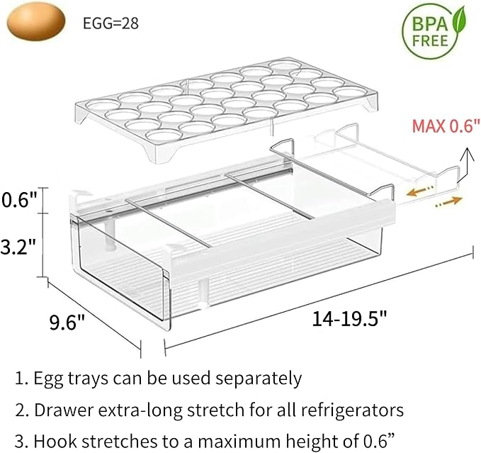 vacane Fridge 28 Egg Drawer Pull Out, Refrigerator Organizer Bins Heavy Duty-L - Image 4