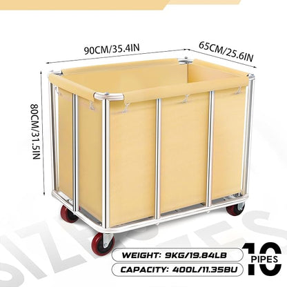 Commercial Laundry Cart with Wheels, 11.35 Bushels Large Roller with Removable - Image 2