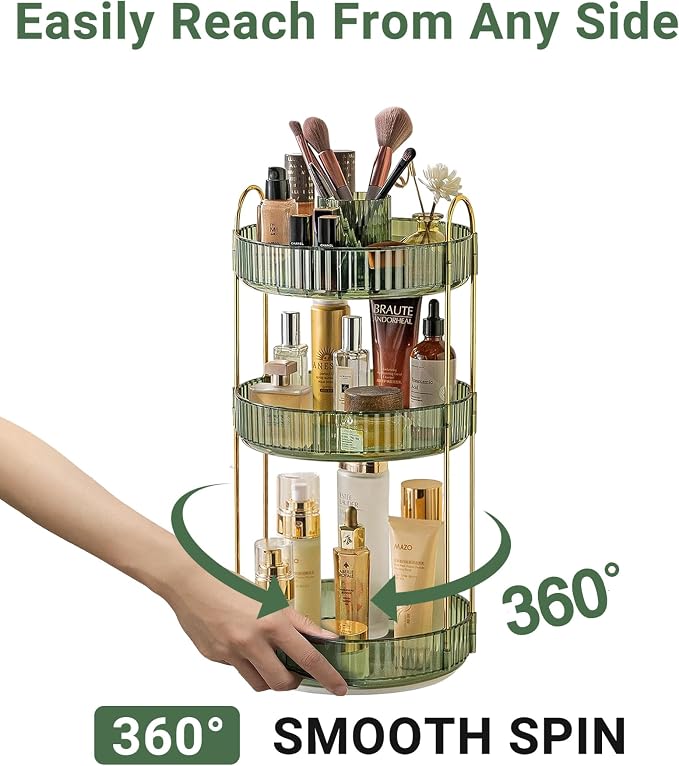 360 Rotating Makeup Organizer, 3 Tier Large Capacity Make Up Organizers and - Image 3