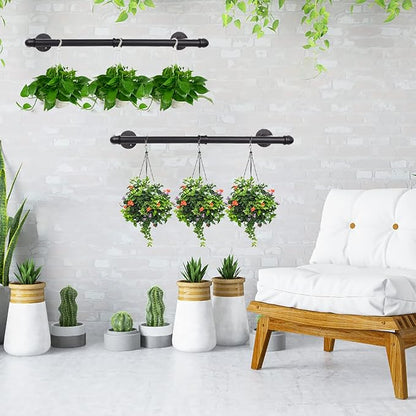 48” Wall Mounted Clothes Rack, Industrial Pipe Black Iron Garment Bar, - Image 3