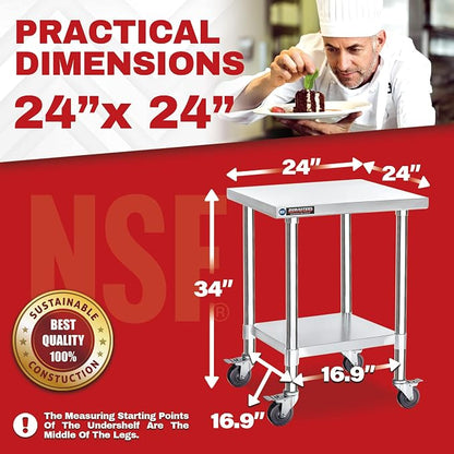 DuraSteel 24x24 NSF Stainless Steel Cart Work Table - Image 6