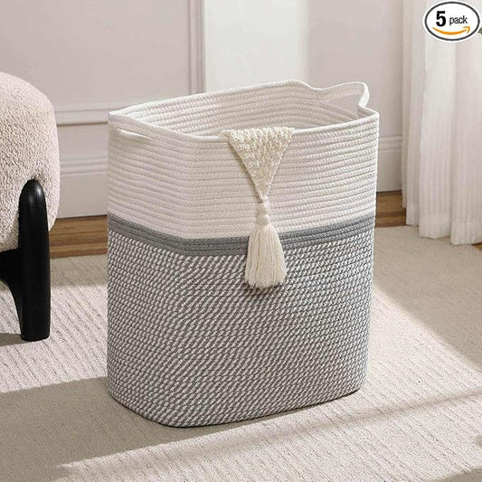 Tall Laundry Basket With Handles, Woven Cotton Rope Big Laundry Hamper Sorters by Laughbird