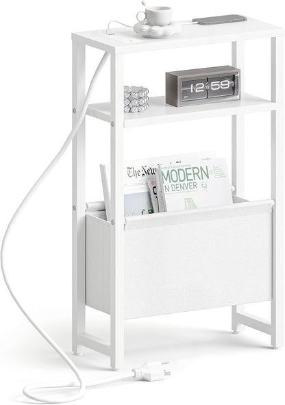 Narrow Side Table with Charging Station Slim End Table Sofa with Magazine Rack by IRCPEN
