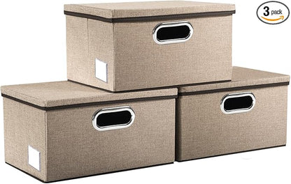 PRANDOM Storage Bins with Lids Jute Fabric Foldable Storage Boxes Organizer by Prandom