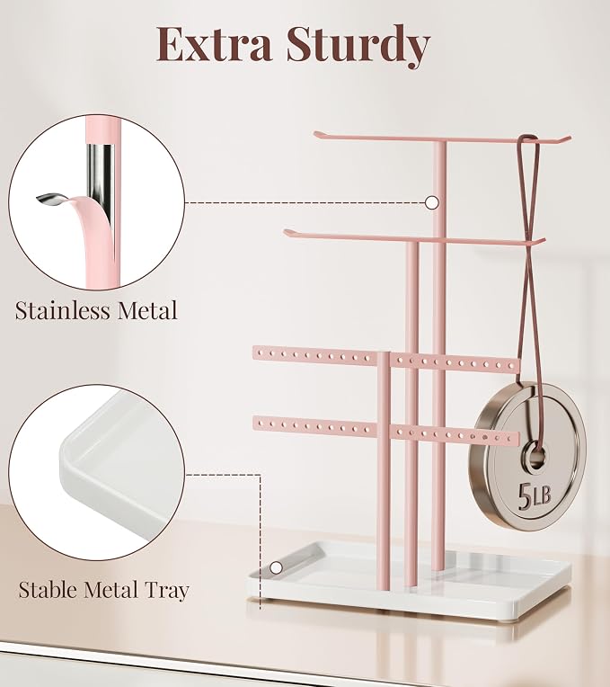 pickpiff Jewelry Holder Organizer, 12.5'' Tall Sturdy Metal Stand, 3-Tier - Image 5