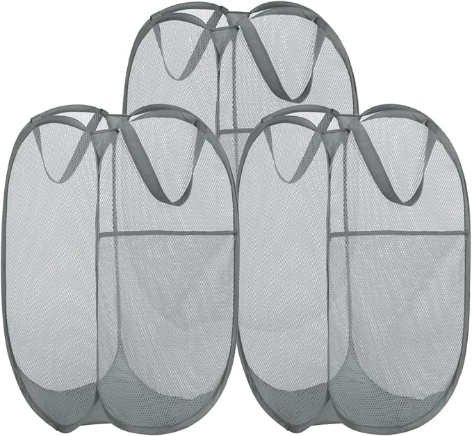 BATTOO 3 Pack Collapsible Laundry Basket Strong Mesh Pop Up Laundry Hamper by BATTOO