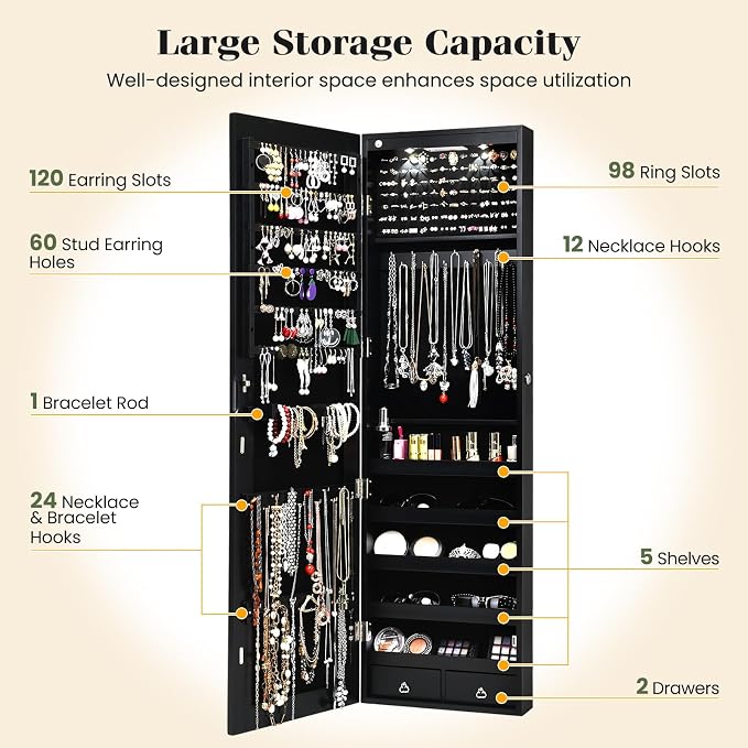 Giantex Wall Door Mounted Jewelry Armoire Cabinet - Image 4