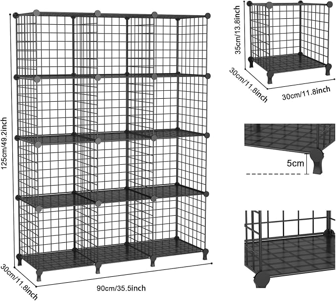 12-Cube Storage Organizer, Metal Wire Cube Shelving Unit, 11.8" L x 11.8" W x - Image 3