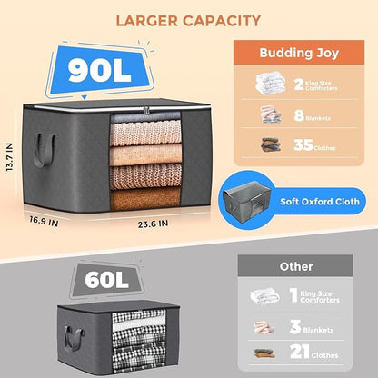 90 L Large Storage Bags, 6 Pack Clothes Storage Bins Foldable Closet Organizers - Image 2