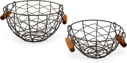 CVHOMEDECO. Round Wire Egg Baskets Rustic Fruit Baskets - Image 2