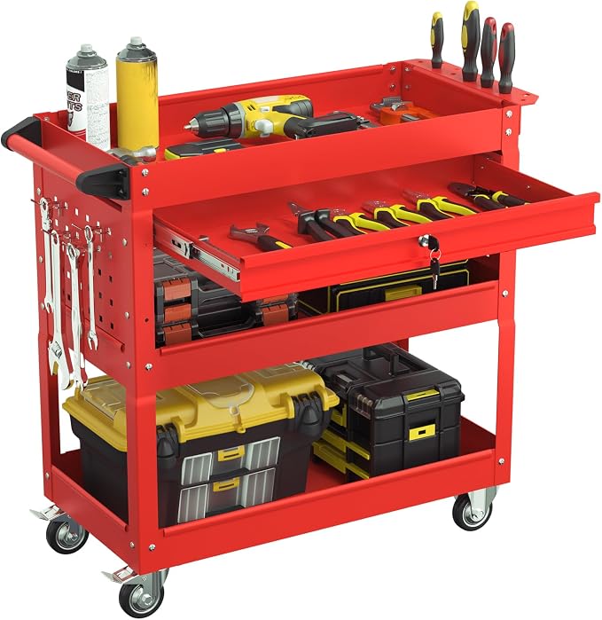 3 Tier Rolling Tool Cart with Drawers, Heavy Duty Utility Cart on Wheels by Granper%EF%BC%9AGrandPerfect