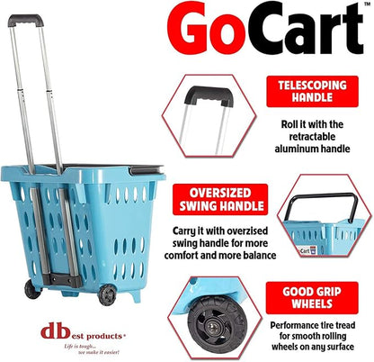 dbest products GoCart, Teal Grocery Cart Shopping Laundry Basket on Wheels - Image 3