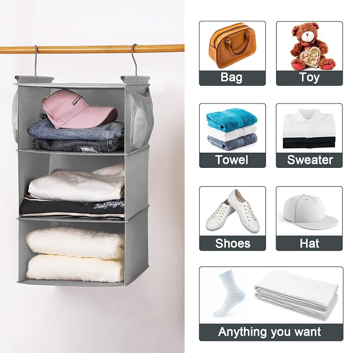 MAX Houser 3 Tier Shelf Hanging Closet Organizer, Space Saver, Closet Hanging - Image 7