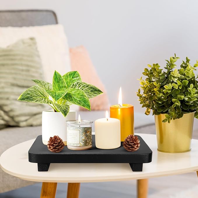 Black Bathroom Counter Organizer Wood Risers Display Pedestal Stand Farmhouse - Image 5