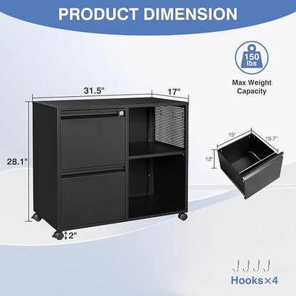 Mobile Lateral File Cabinet, 2 Drawer Filing Cabinet - Image 3