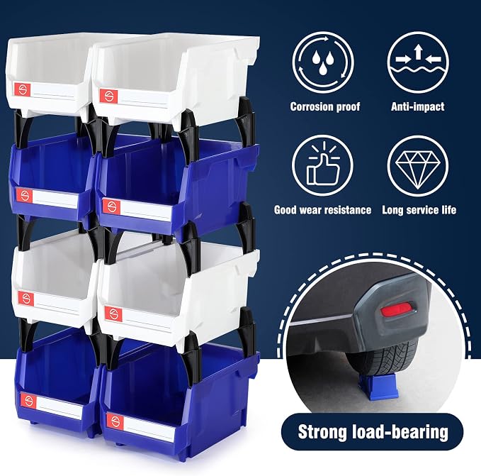 Storage Organizer Boxes, Wall Mount Storage Parts Rack, Stackable Shop Tool Bins - Image 4