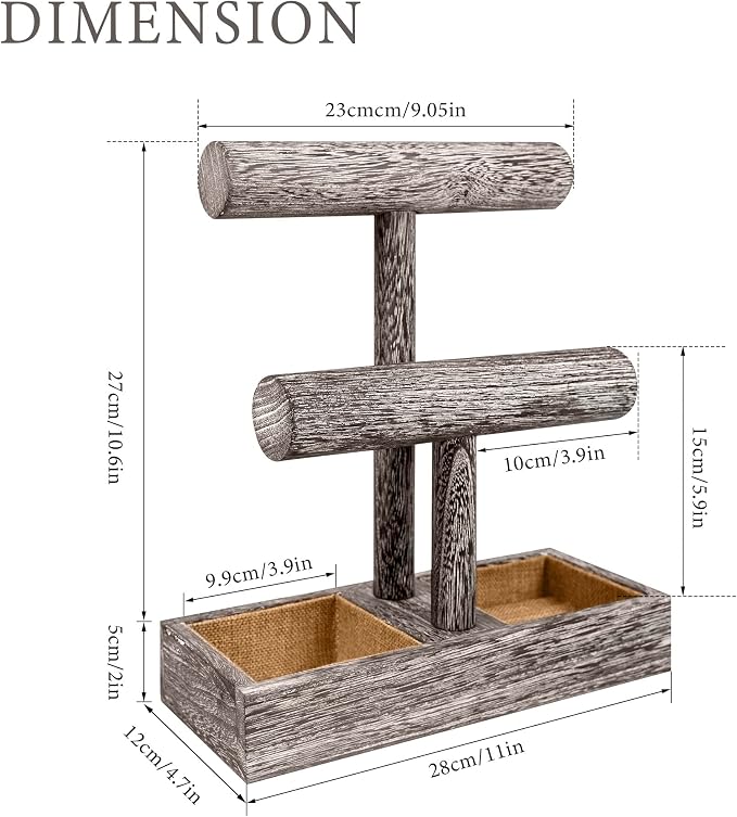 LadyRosian 2 Tier Wooden Display Jewelry Accessory Stand Jewelry Bracelet - Image 2