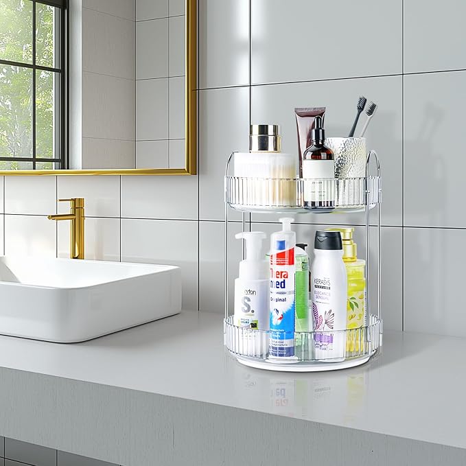 360 Rotating Makeup Organizer, 2 Tier Lazy Susan Bathroom Counter Organizer - Image 7