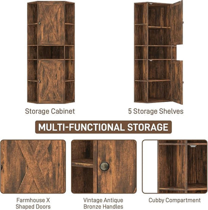 Farmhouse Corner Cabinet with Storage, Tall Corner Storage Cabinet with - Image 6