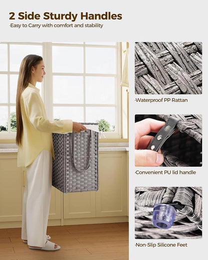 GREENSTELL Laundry Hamper with Wheels&Lid, 130L Large 3 Sections Clothes Hamper - Image 6