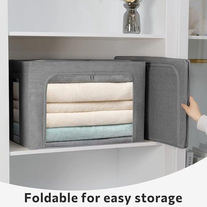 FHSQX Extra Large Clothes Storage Bins Foldable Metal Frame Storage Box - Image 4