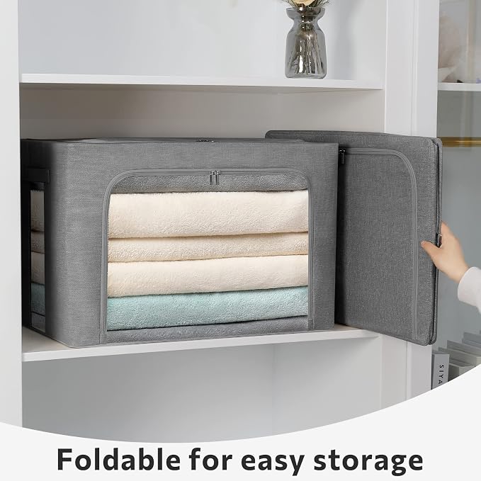 FHSQX 2 Pack Clear Window Storage Bins Foldable Fabric Storage Bins Boxes - Image 2