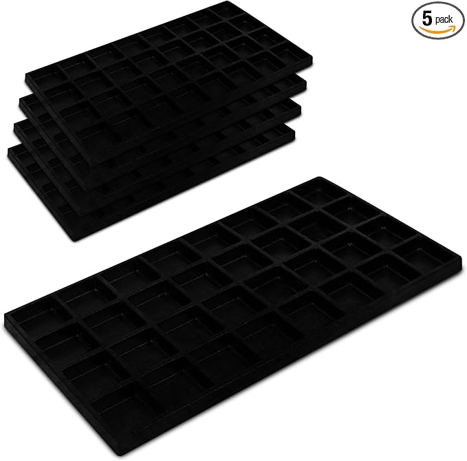 Novel Box 5 Pack 32-Slot Black Liner Jewelry Storage Tray Inserts 14.75x8.25x1 by NovelBoxCompanyLtd