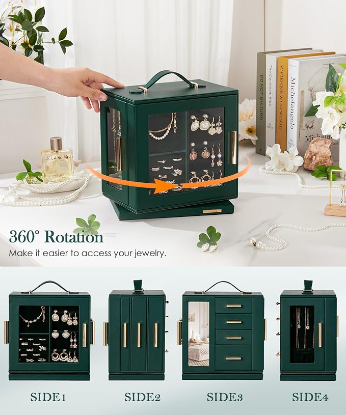 Homde Christmas Gifts Jewelry Box 360° Rotating, Necklace Earring Organizer - Image 3