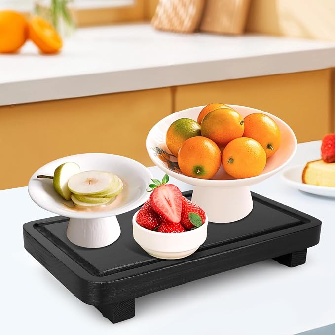Black Bathroom Counter Organizer Wood Risers Display Pedestal Stand Kitchen - Image 7