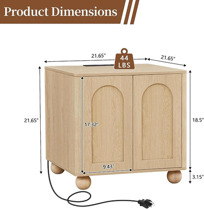 Bed Side Table with Charging Station, Mid Century Modern Nightstand with 2 Doors - Image 2