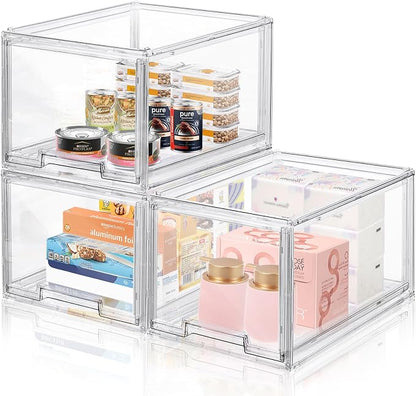 3 Packs Plastic Stackable Storage Drawers, DILIBRA Clear Storage Bins Organizer by DILIBRA