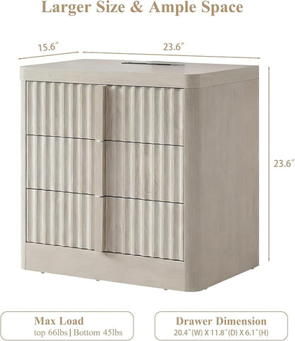 23.6" Nightstand Set of 2 with Charging Station, Side Table with 3 Large - Image 2