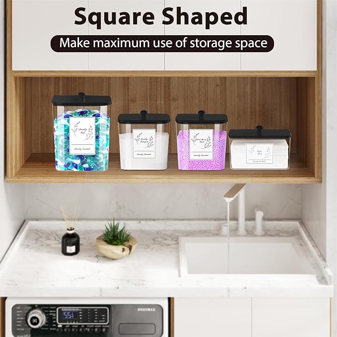 4 Pack Clear Laundry Pods Container & Dryer Sheet Holder, Plastic Square - Image 4