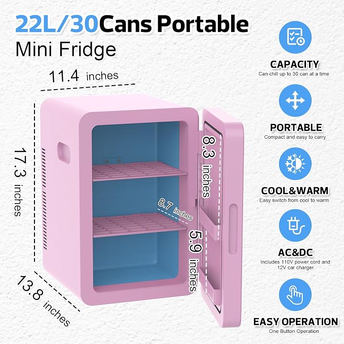advwin 22L Mini Fridge for Bedroom, 30 Cans Portable Cooler & Warmer Compact - Image 5