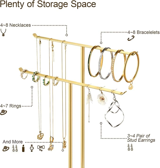 pickpiff Necklace Holder Jewelry Organizer Stand – 2‑Tier T‑Bar Jewelry Display - Image 6