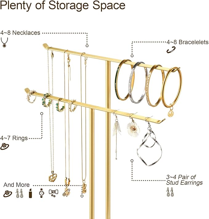 pickpiff Necklace Holder Jewelry Organizer Stand – 2‑Tier T‑Bar Jewelry Display - Image 6
