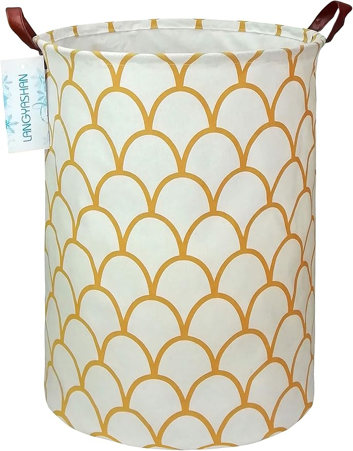 LANGYASHAN Laundry Basket Canvas Fabric Collapsible Organizer Basket by LANGYASHAN