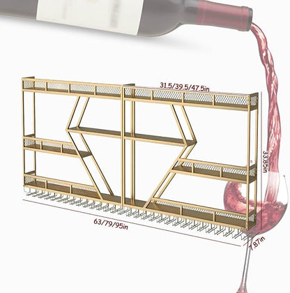 63in Large Wall Mounted Wine Rack 3 Tier Metal Wine Bottle Holder Modern - Image 2